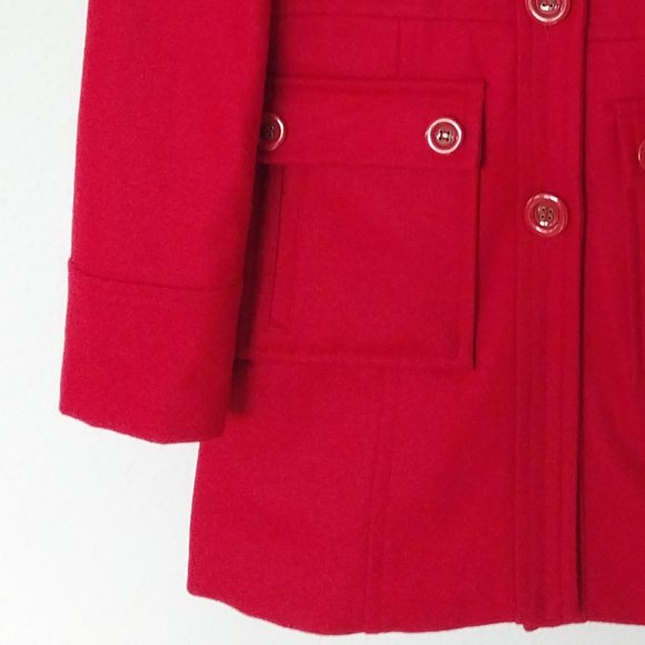 Tulle Anthropologie Red Wool and Viscose Blend Button Up Coat - Picture 9 of 10